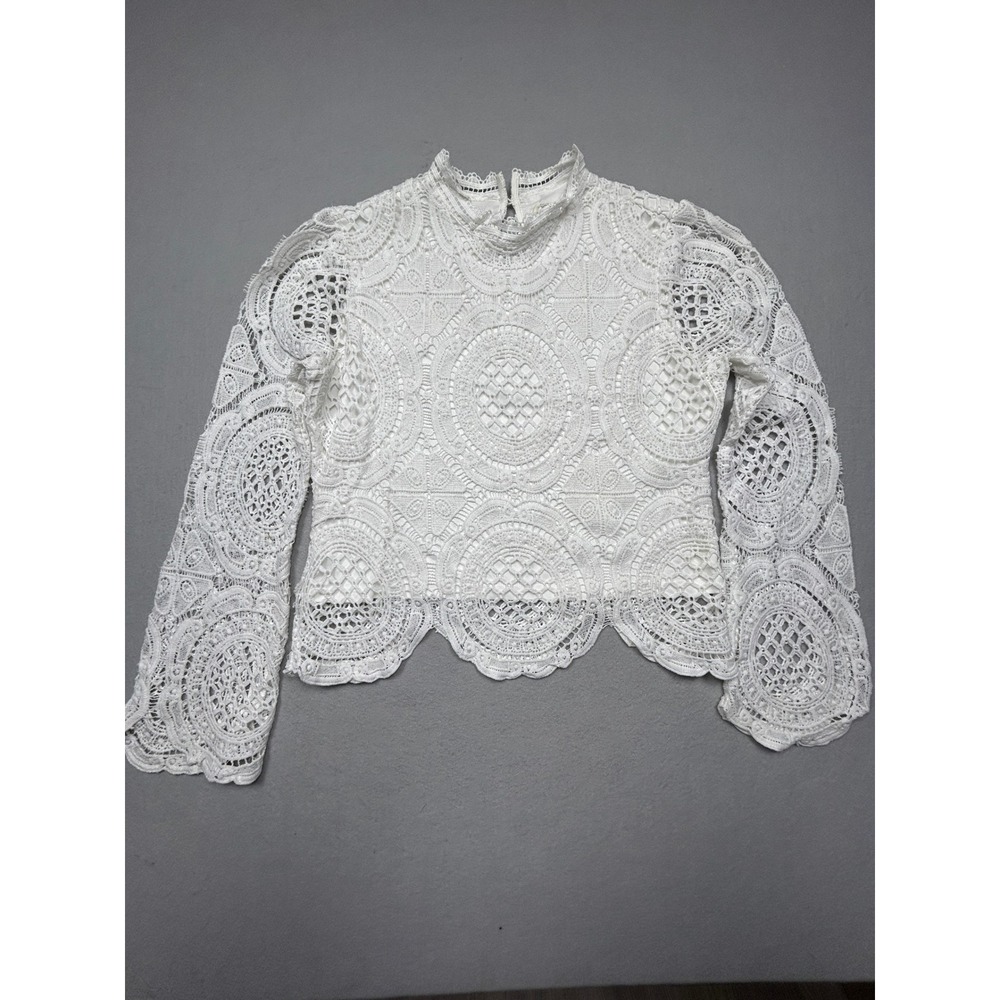 Ultra Pink Blouse Cotton Polyester White Crochet Lace Large Womens